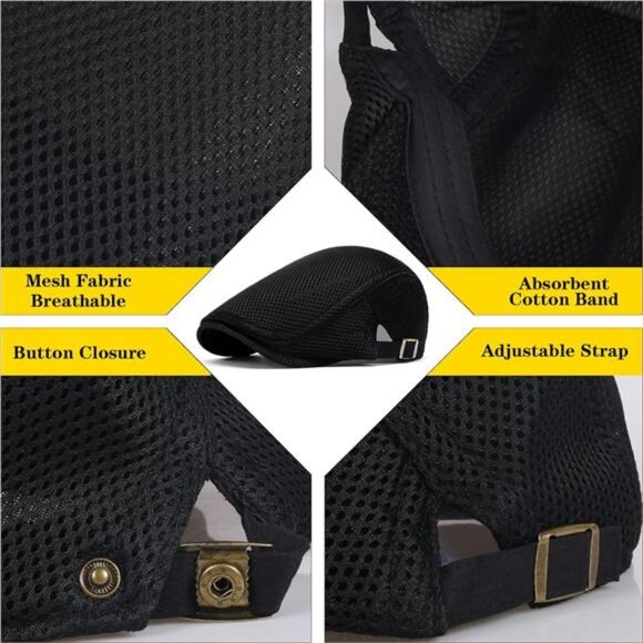 Mens Breathable Mesh Summer Hat Adjustable Flat Cap Newsboy Beret Ivy Cap - Picture 3 of 8